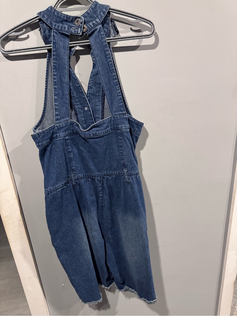 Denim Ruffle Halter Jean romper - Blue - Picture 2 of 2